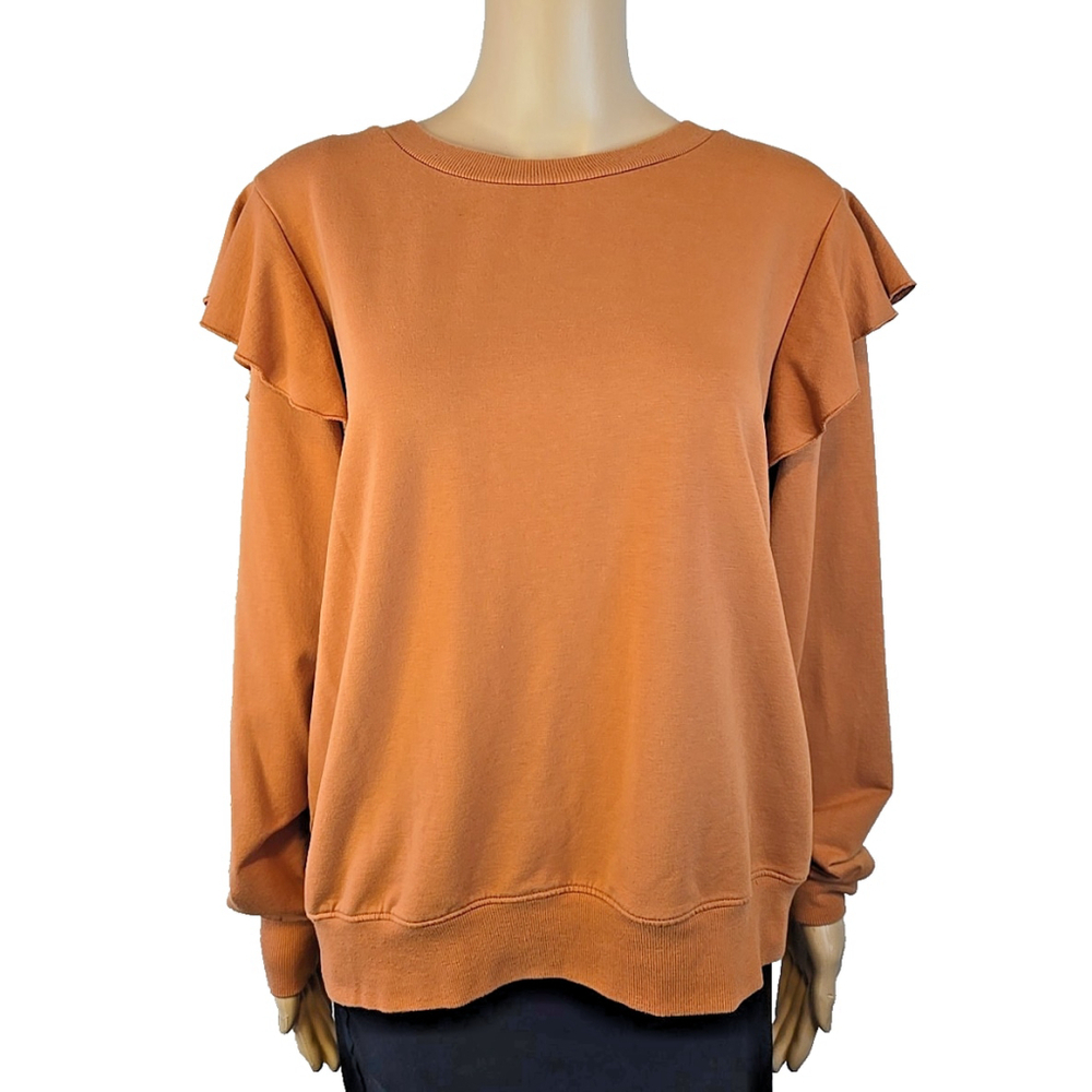 The Drop Rust Ruffle Shoulder Sweatshirt Large Soft Modal Blend Casual - Picture 2 of 8